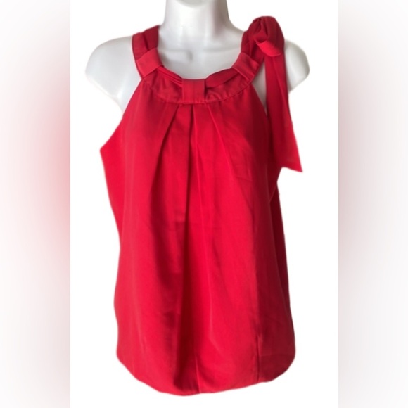 Zara Tops - EUC Zara Halter Blouse Red Sleeveless 
High Neck Pleated With Tie Top Size S
